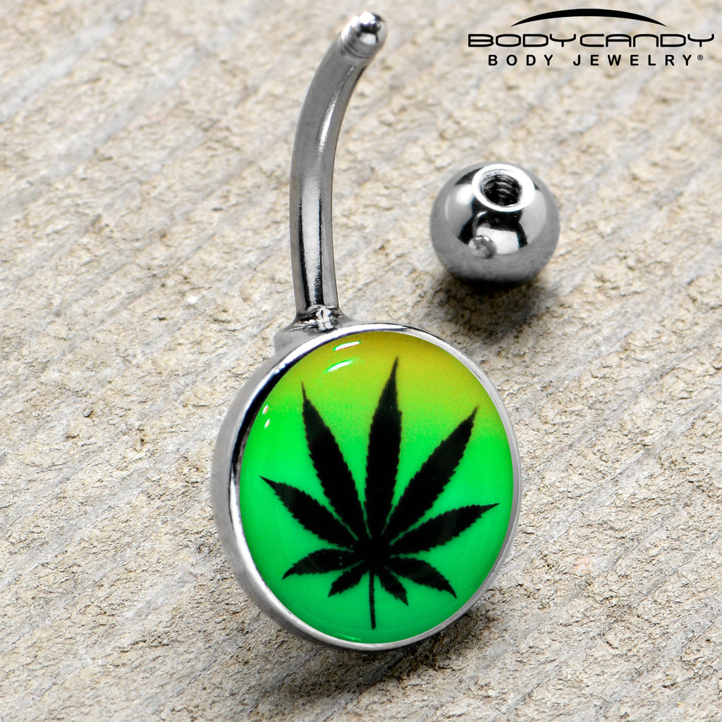 BodyCandy Steel Glow in the Dark Rainbow Ganja Leaf Belly Ring — packaging