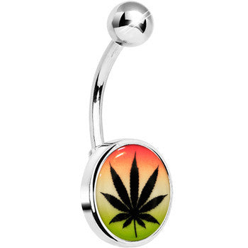 BodyCandy Steel Glow in the Dark Rainbow Ganja Leaf Belly Ring — back view