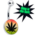 BodyCandy Steel Glow in the Dark Rainbow Ganja Leaf Belly Ring — main product shot