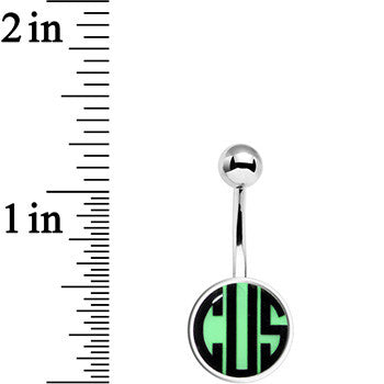 BodyCandy Custom Glow in the Dark Logo Personalized Initial Belly Ring — in-use photo
