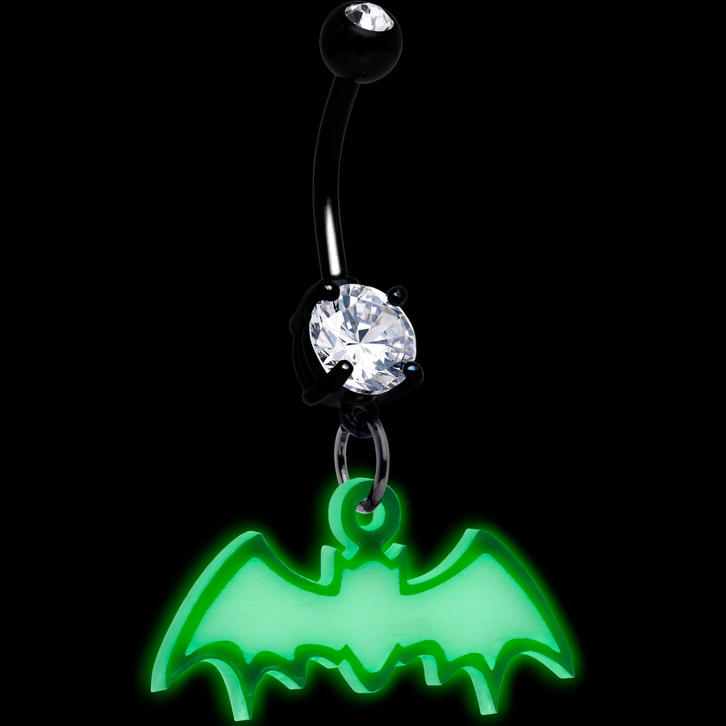 BodyCandy Glow in the Dark Dangle Bat Belly Ring by Onyx O — detail close-up