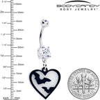 Flying Bat Heart Glow in the Dark Dangle Belly Ring by Onyx O