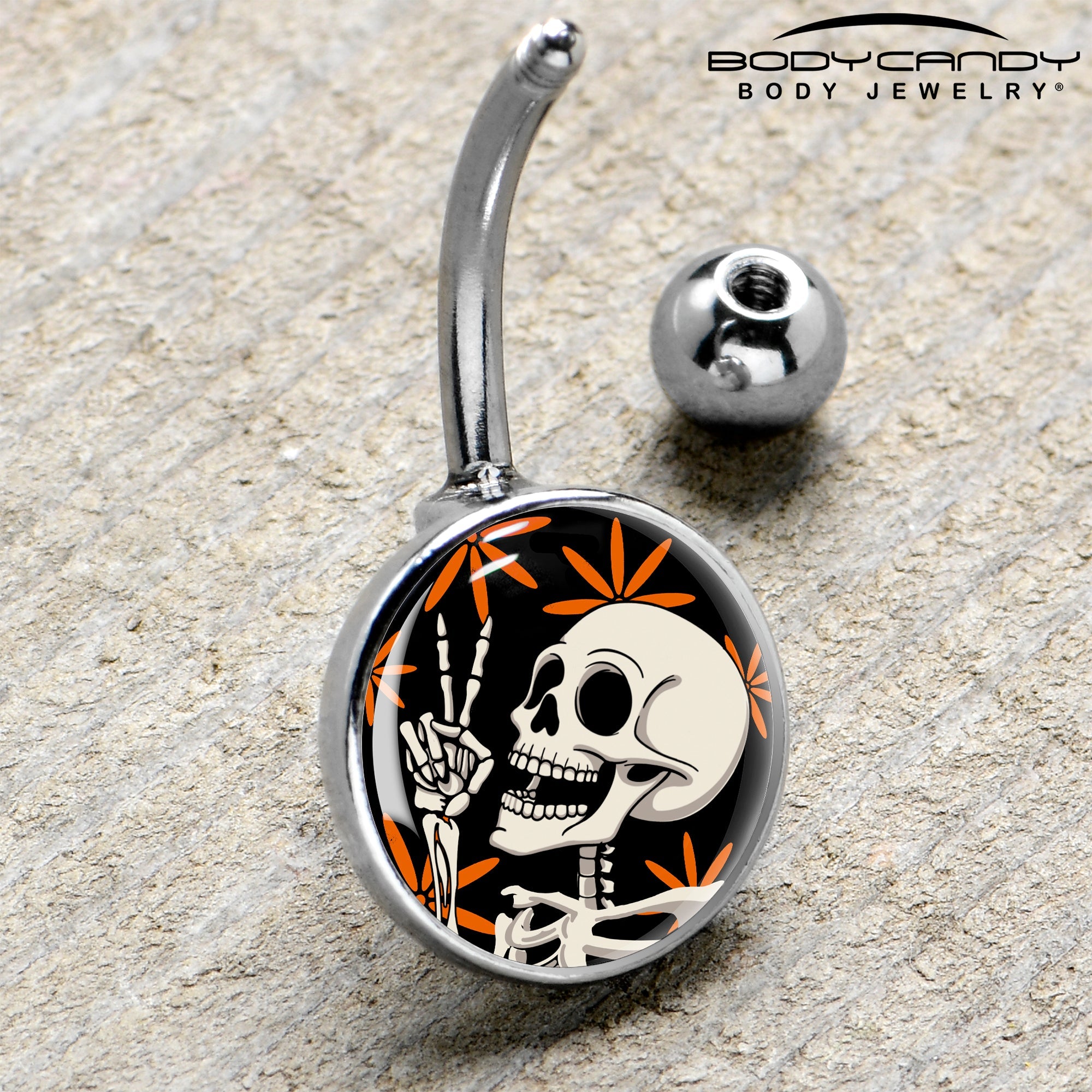 BodyCandy Peace Sign Skeleton Belly Ring by Onyx O — side view