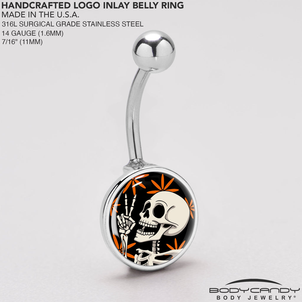 BodyCandy Peace Sign Skeleton Belly Ring by Onyx O — back view