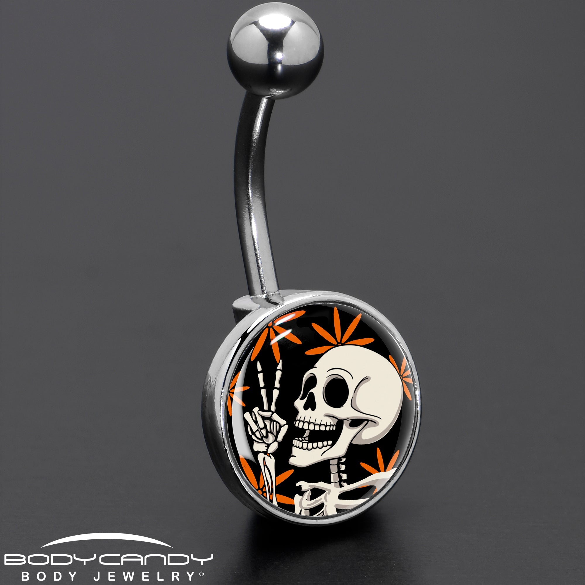 BodyCandy Peace Sign Skeleton Belly Ring by Onyx O — size reference