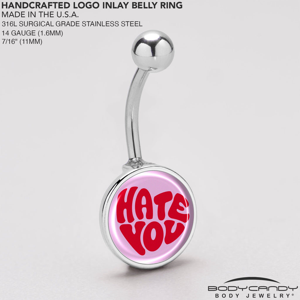 BodyCandy Retro Text Hate You Belly Ring by Onyx O — back view