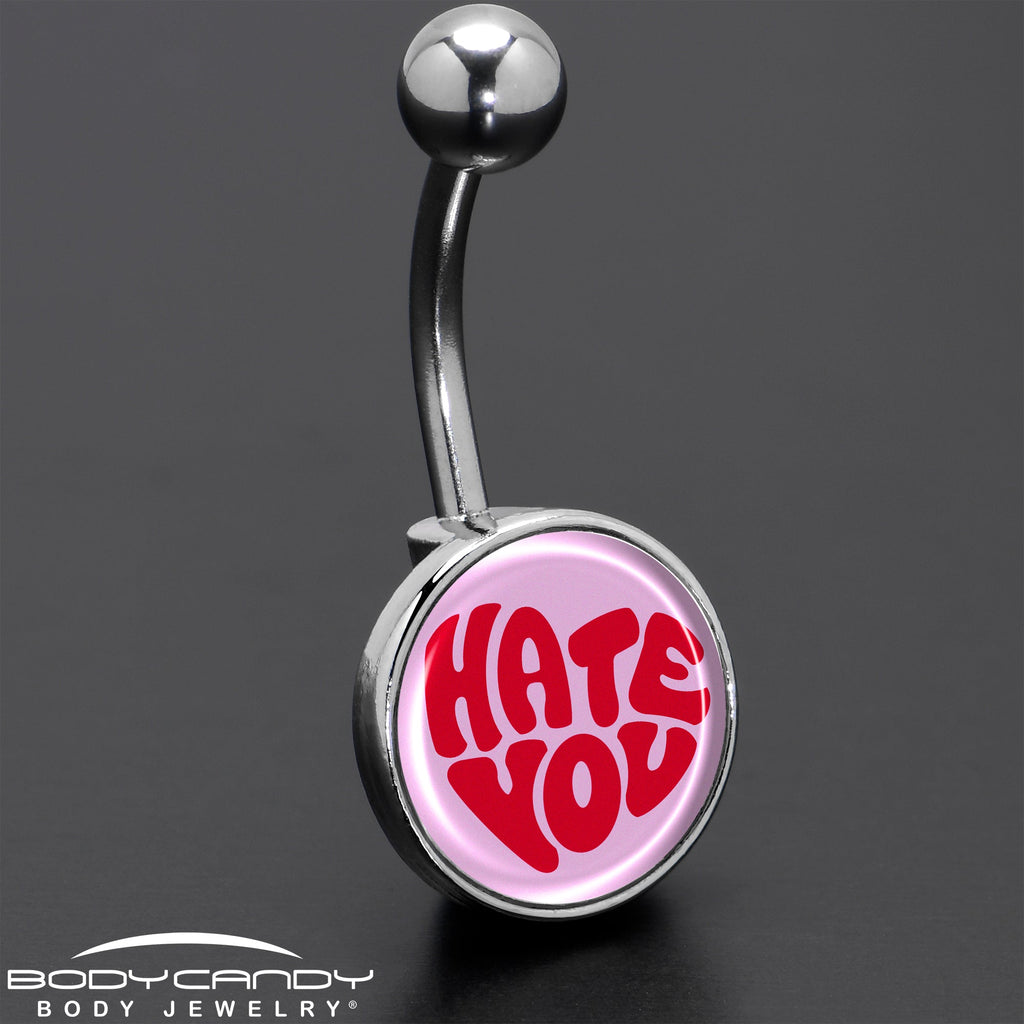 BodyCandy Retro Text Hate You Belly Ring by Onyx O — size reference