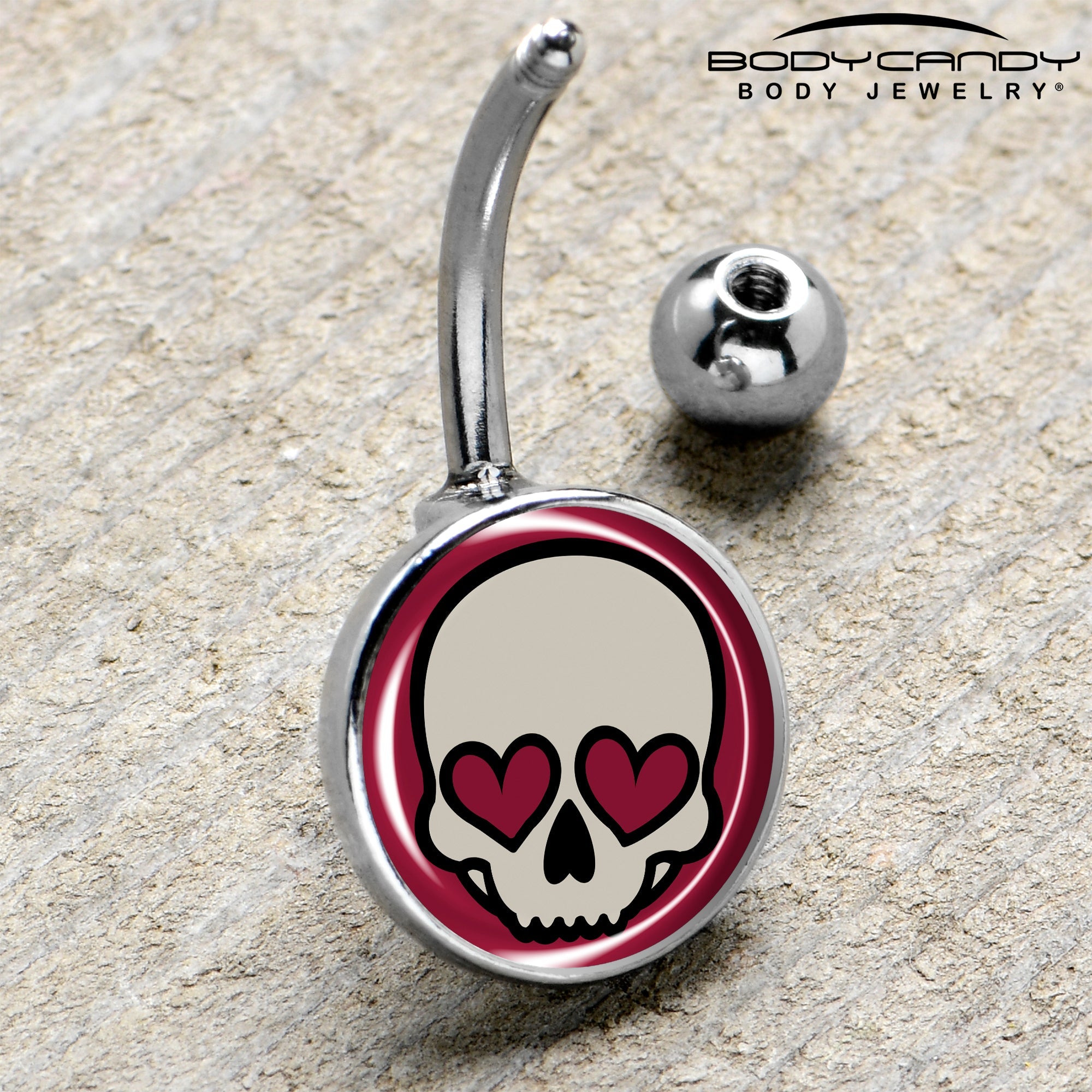 BodyCandy Valentine Heart Skull Belly Ring — side view