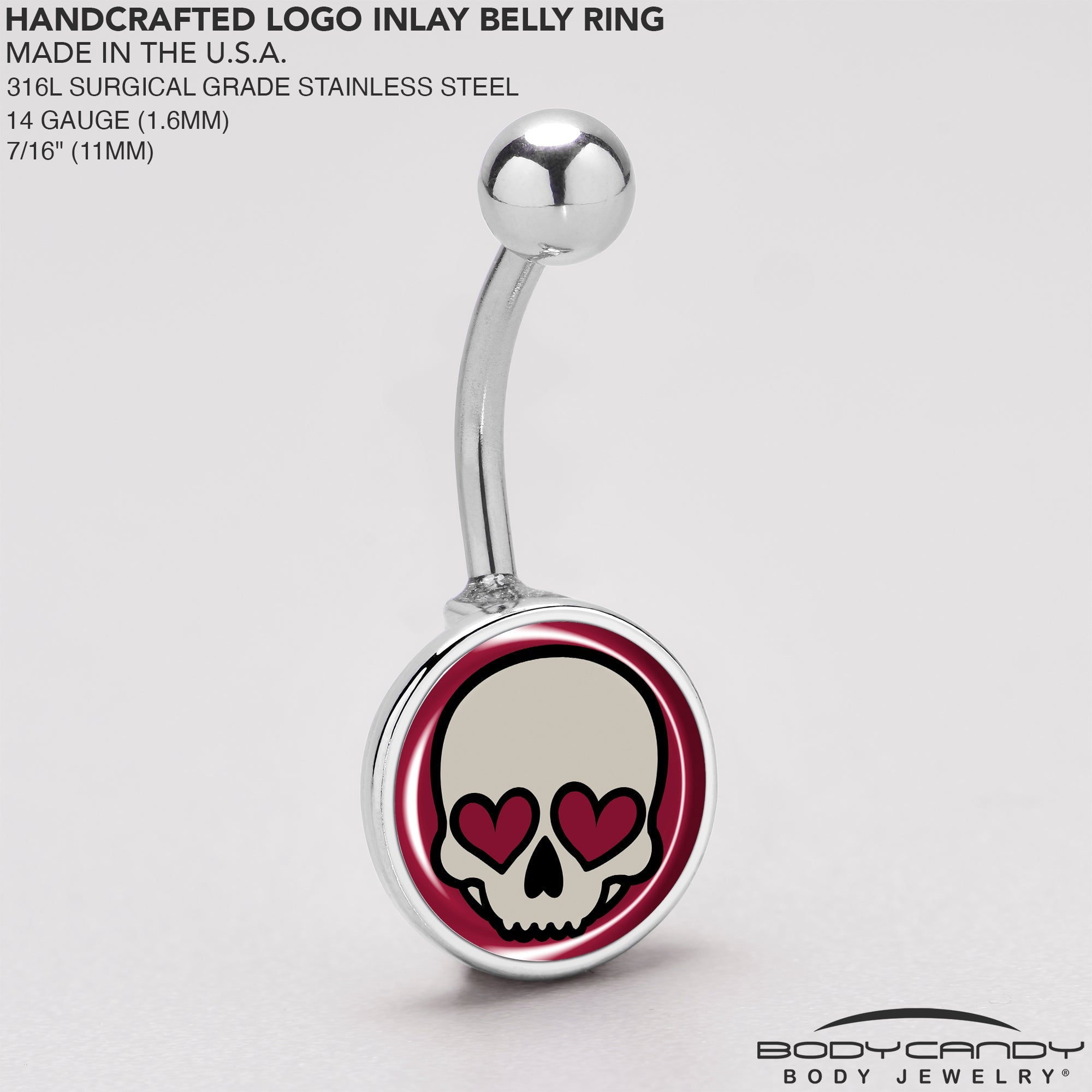BodyCandy Valentine Heart Skull Belly Ring — back view