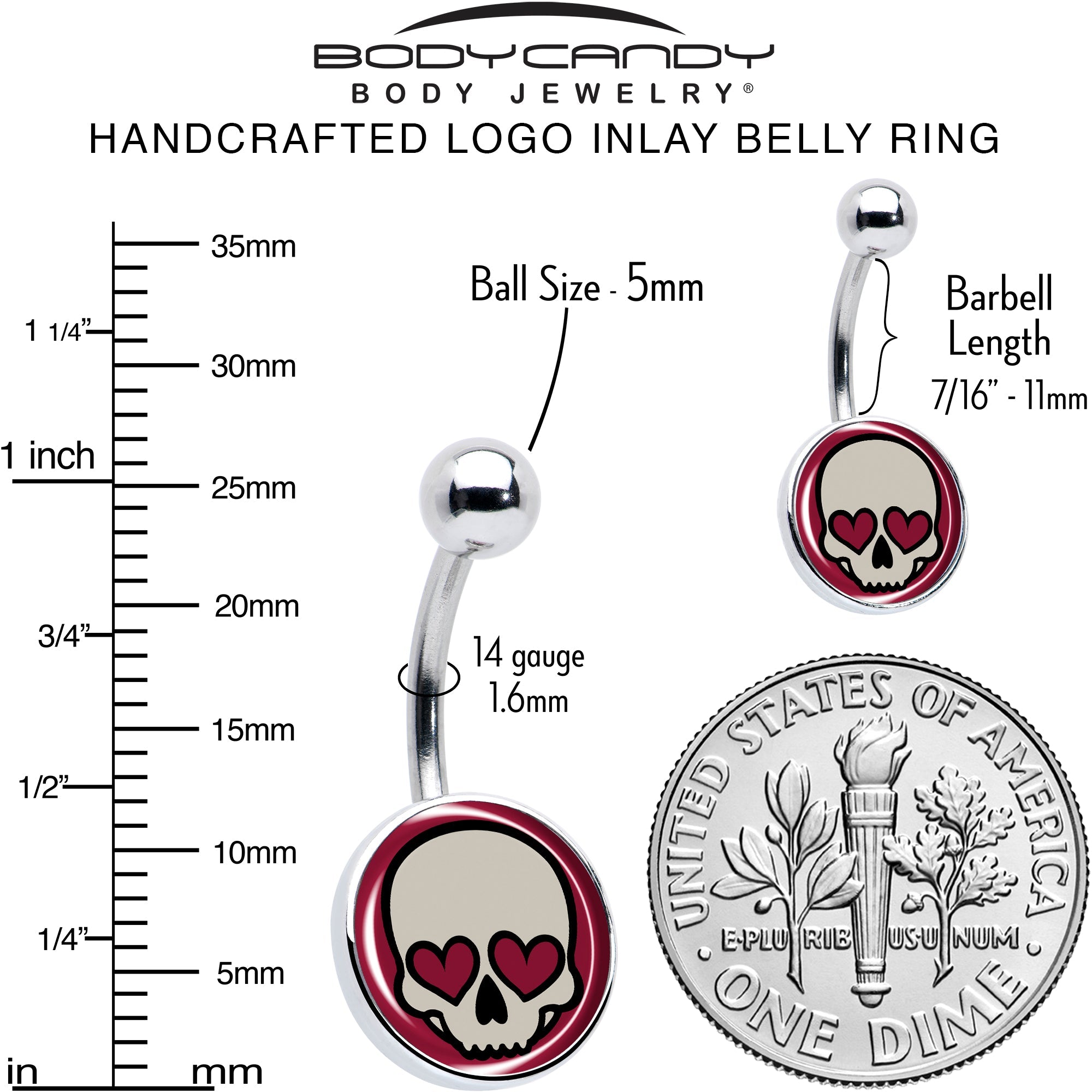 BodyCandy Valentine Heart Skull Belly Ring — alternative angle