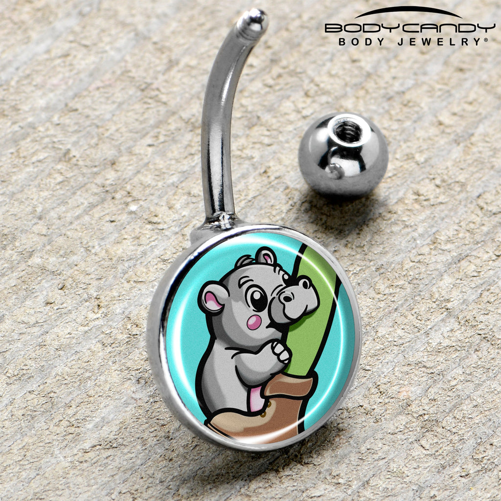 BodyCandy Cute Biting Baby Hippo Belly Ring — side view