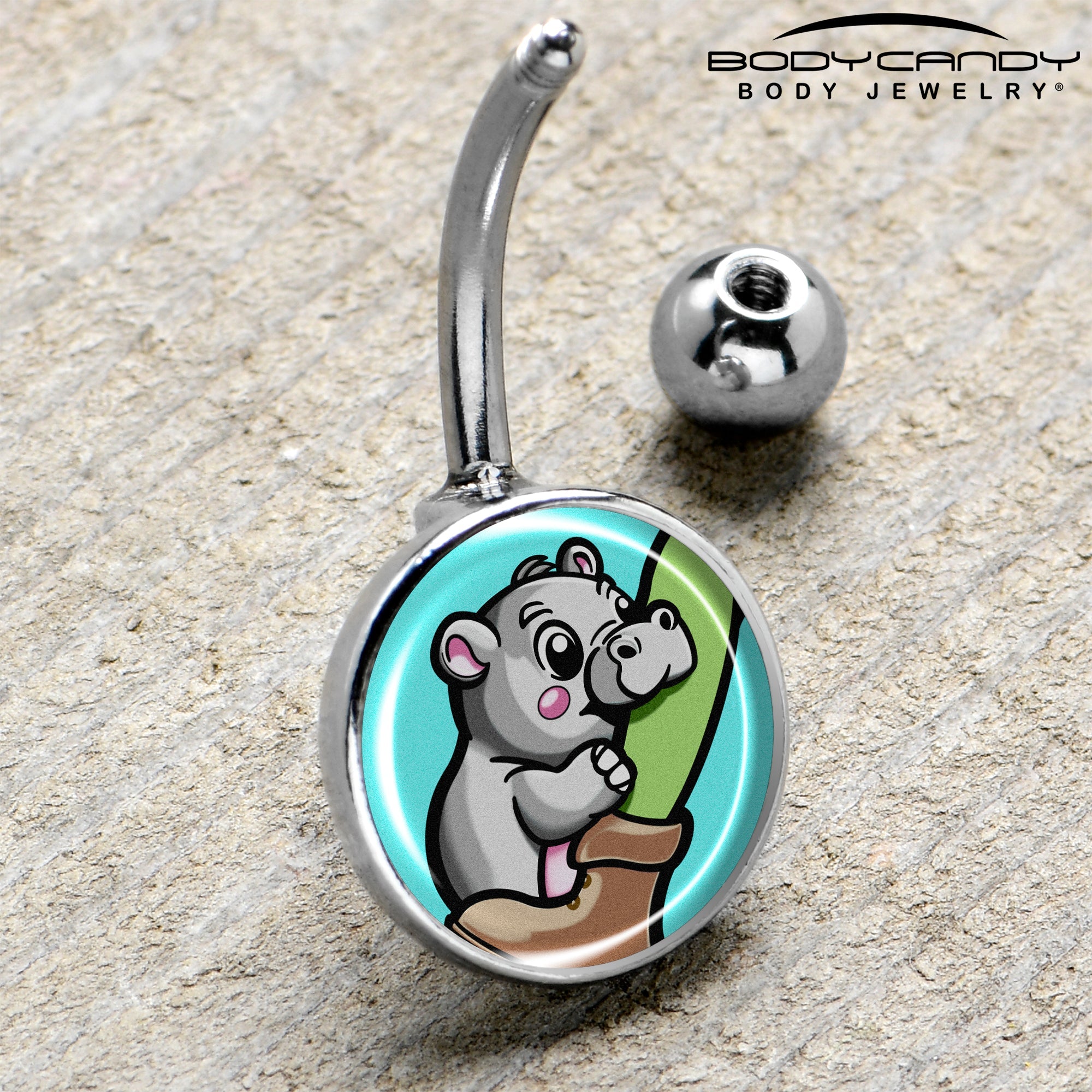 BodyCandy Cute Biting Baby Hippo Belly Ring — side view