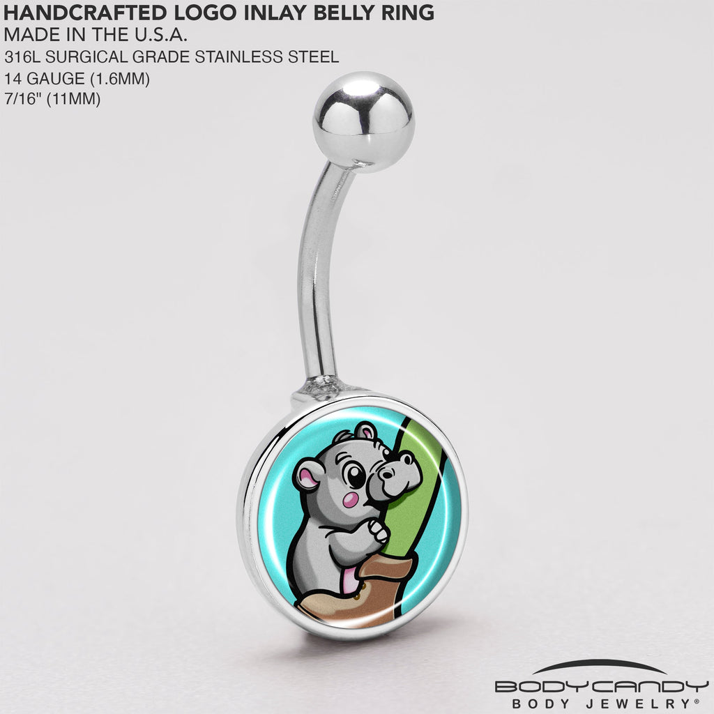 BodyCandy Cute Biting Baby Hippo Belly Ring — back view
