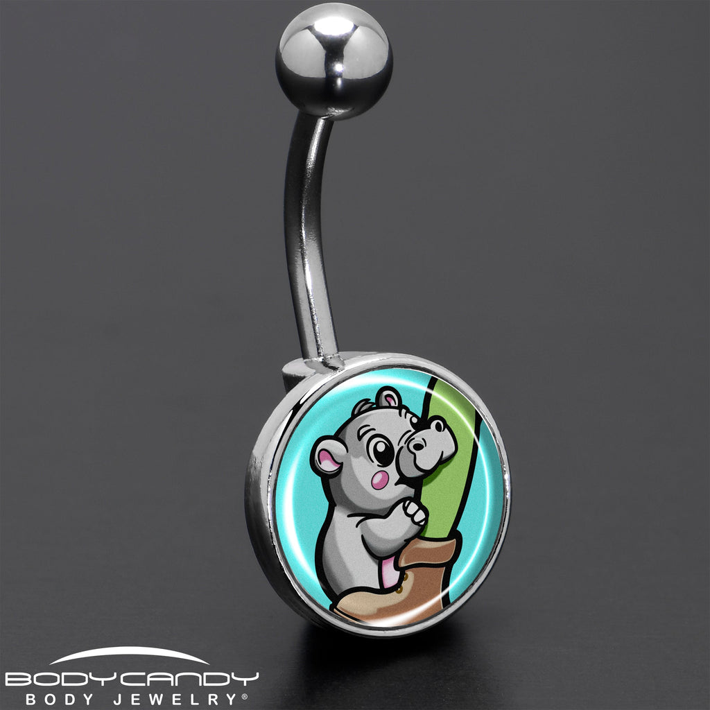 BodyCandy Cute Biting Baby Hippo Belly Ring — size reference