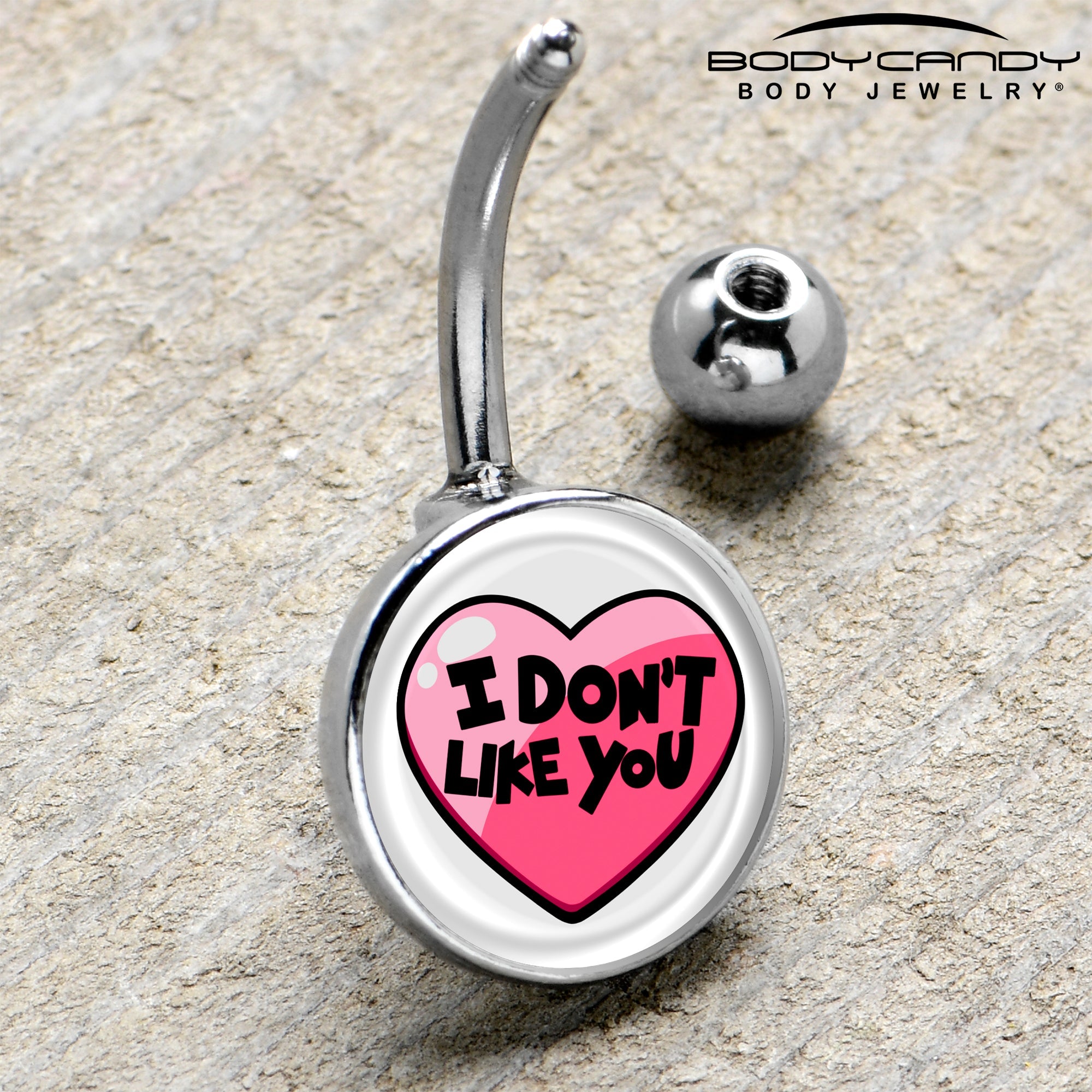 BodyCandy I Don't Like You Valentine Heart Belly Ring — side view