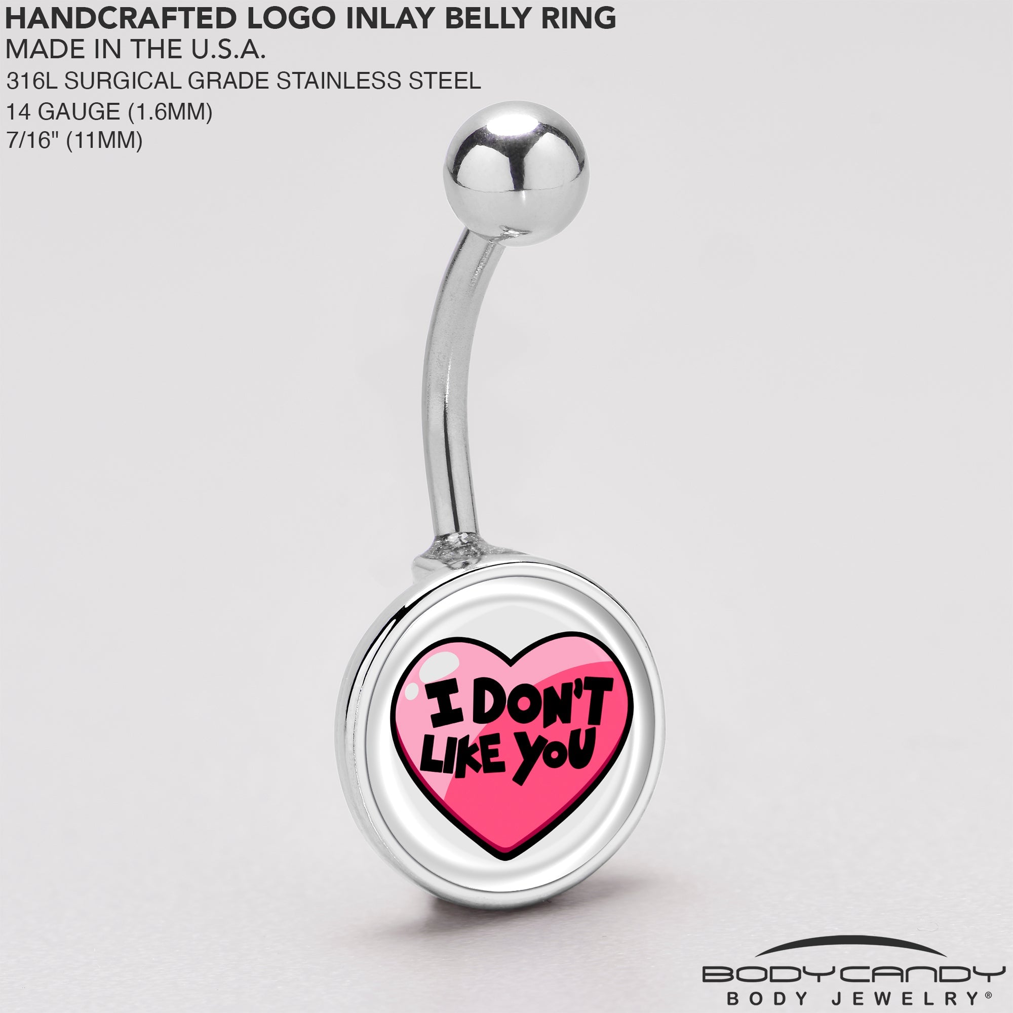 BodyCandy I Don't Like You Valentine Heart Belly Ring — back view