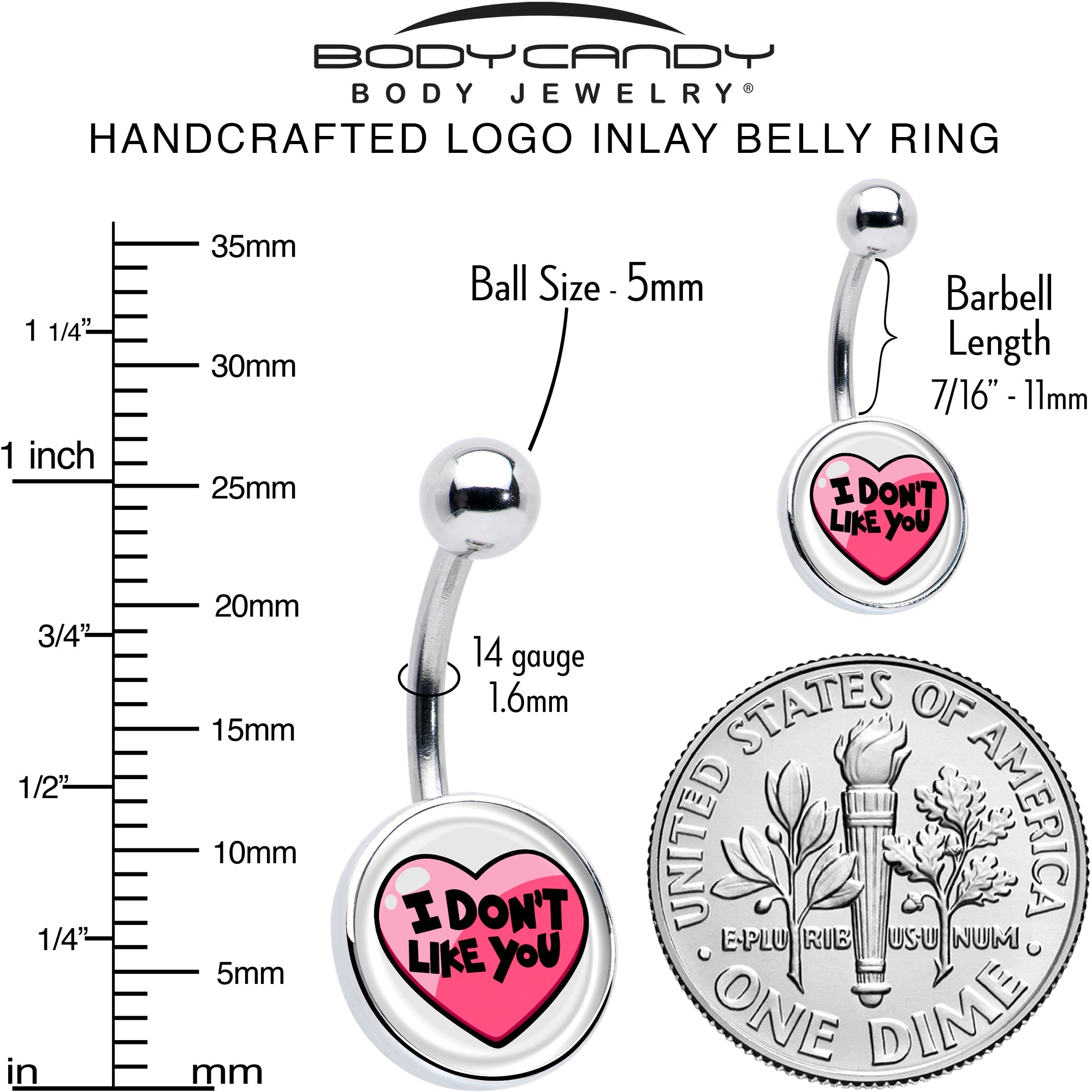 BodyCandy I Don't Like You Valentine Heart Belly Ring — alternative angle