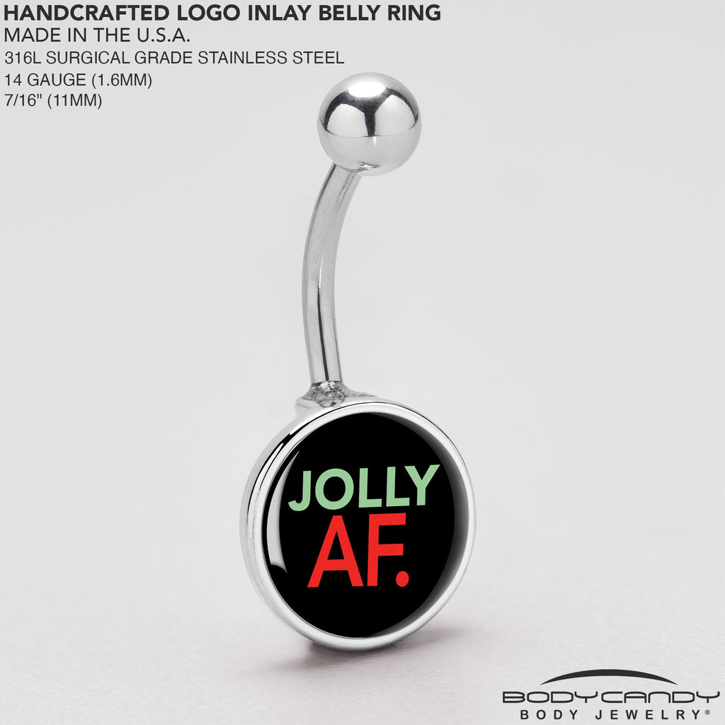 BodyCandy Jolly AF Festive Holiday Christmas Belly Ring by Onyx O — back view