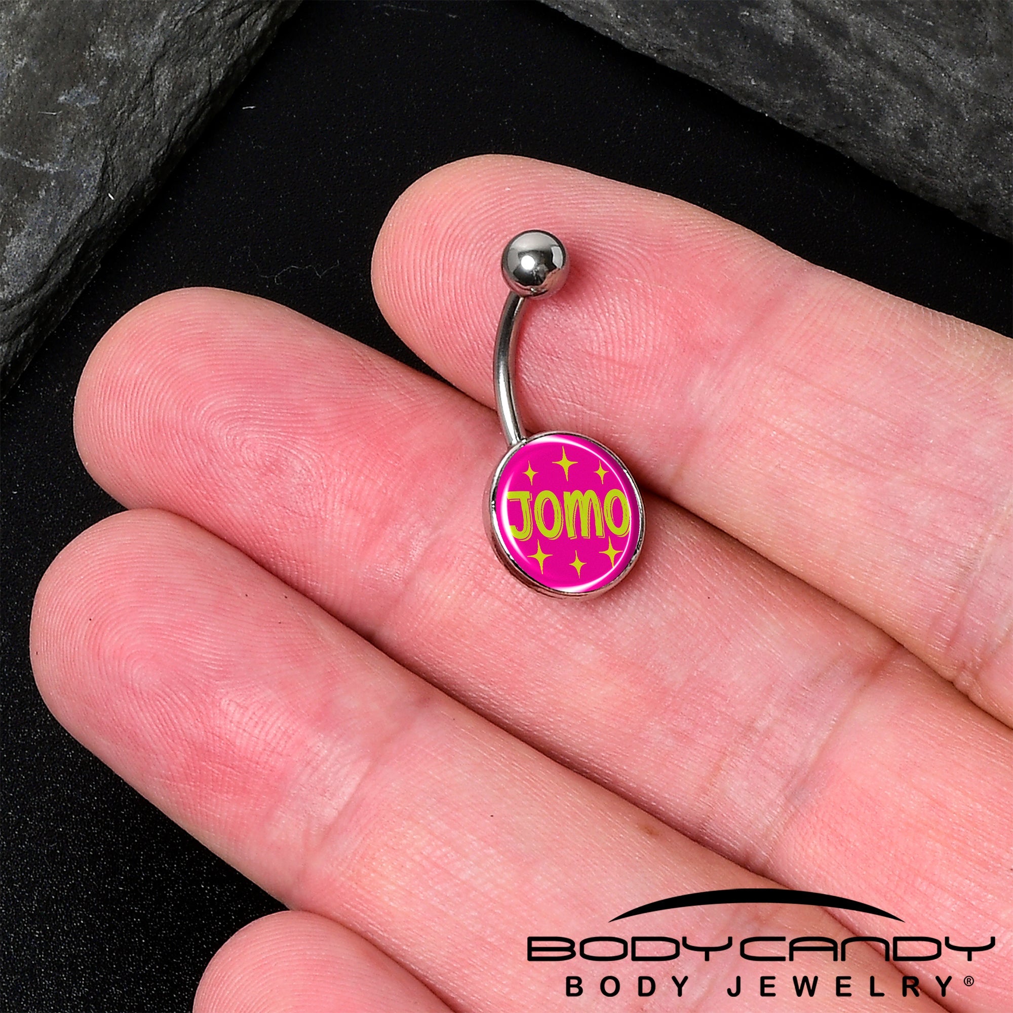 BodyCandy Pink JOMO Belly Ring by Onyx O — detail close-up