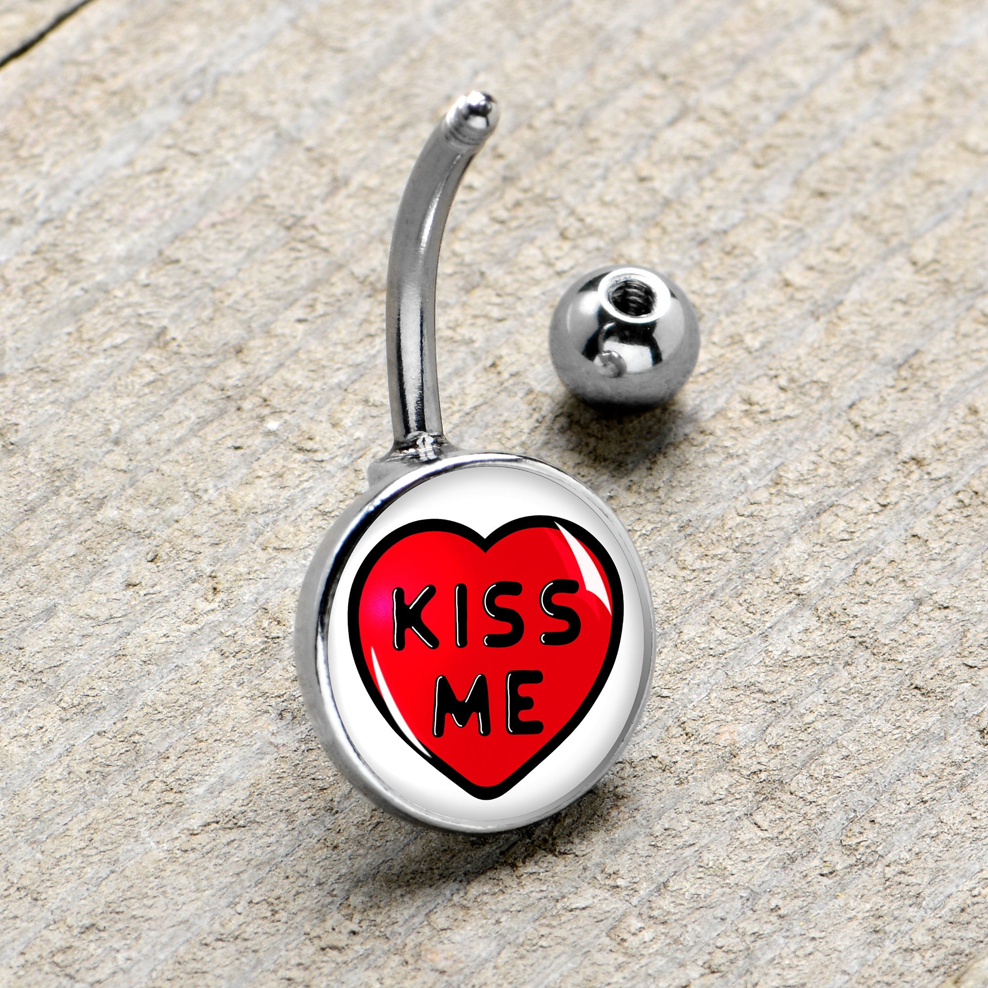 BodyCandy Kiss Me Candy Heart Belly Ring by Onyx O — side view