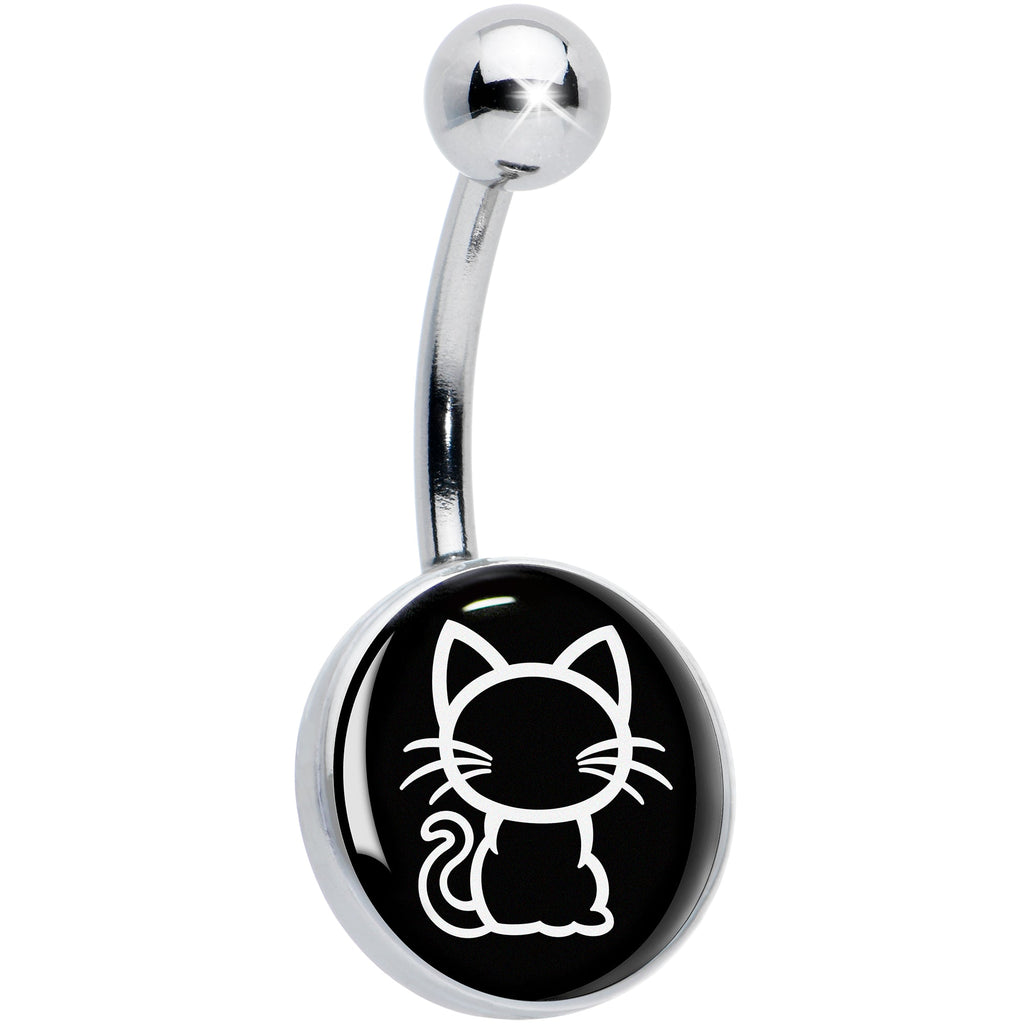 BodyCandy Black and White Kitty Cat Belly Ring by Onyx O — main product shot