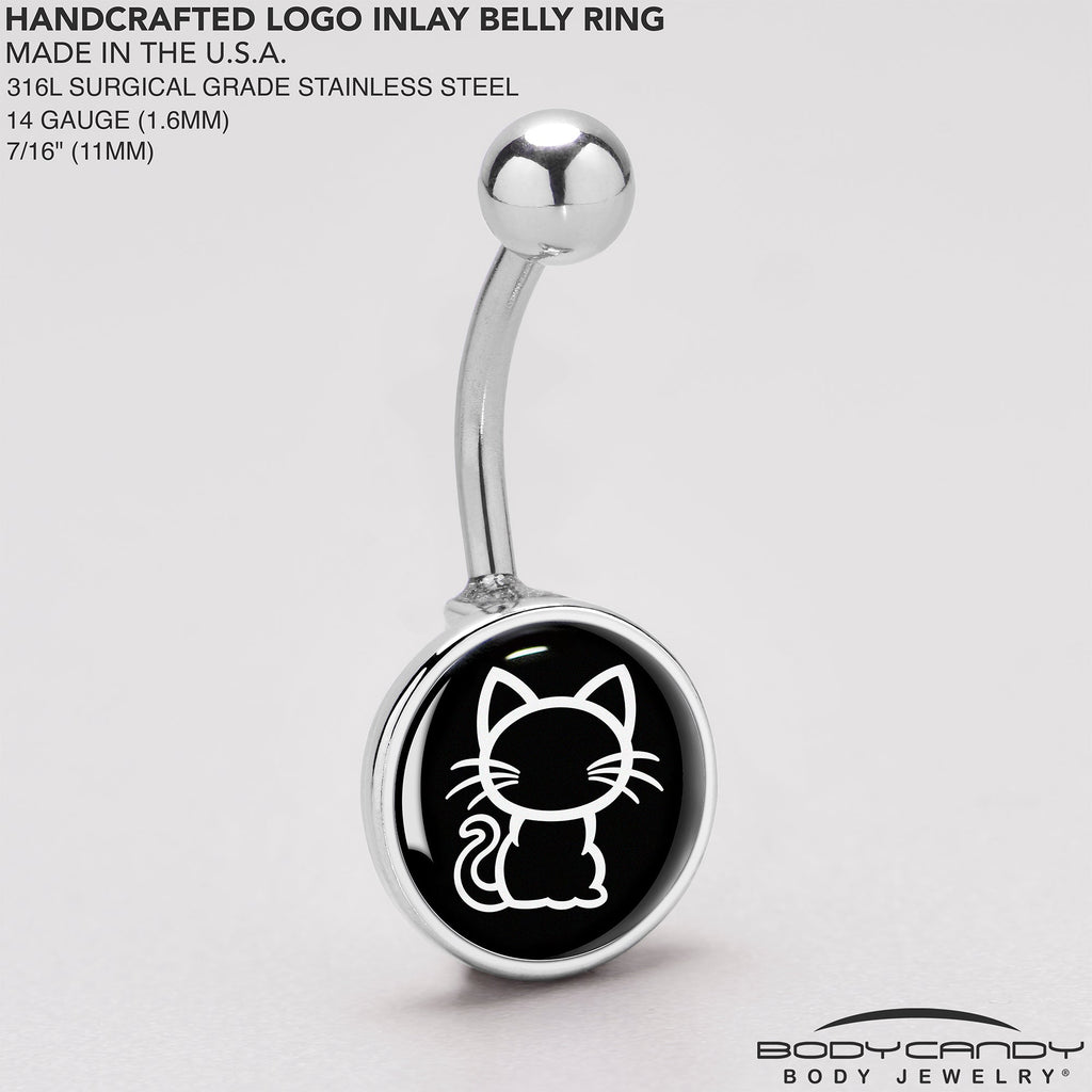 BodyCandy Black and White Kitty Cat Belly Ring by Onyx O — back view