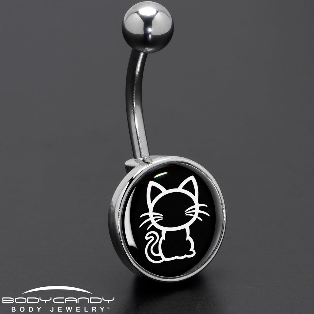 BodyCandy Black and White Kitty Cat Belly Ring by Onyx O — in-use photo