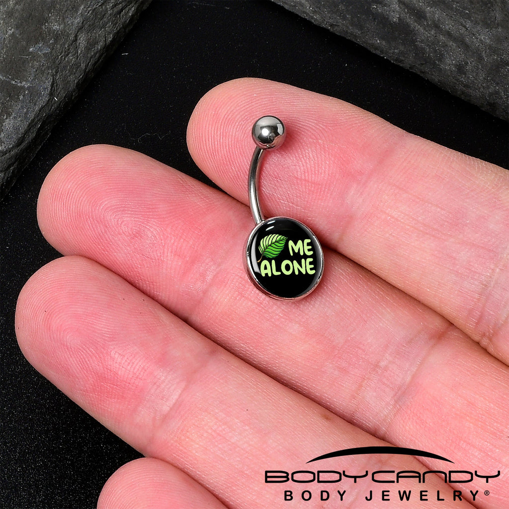 BodyCandy Black Green Leaf Me Alone Belly Ring by Onyx O — detail close-up