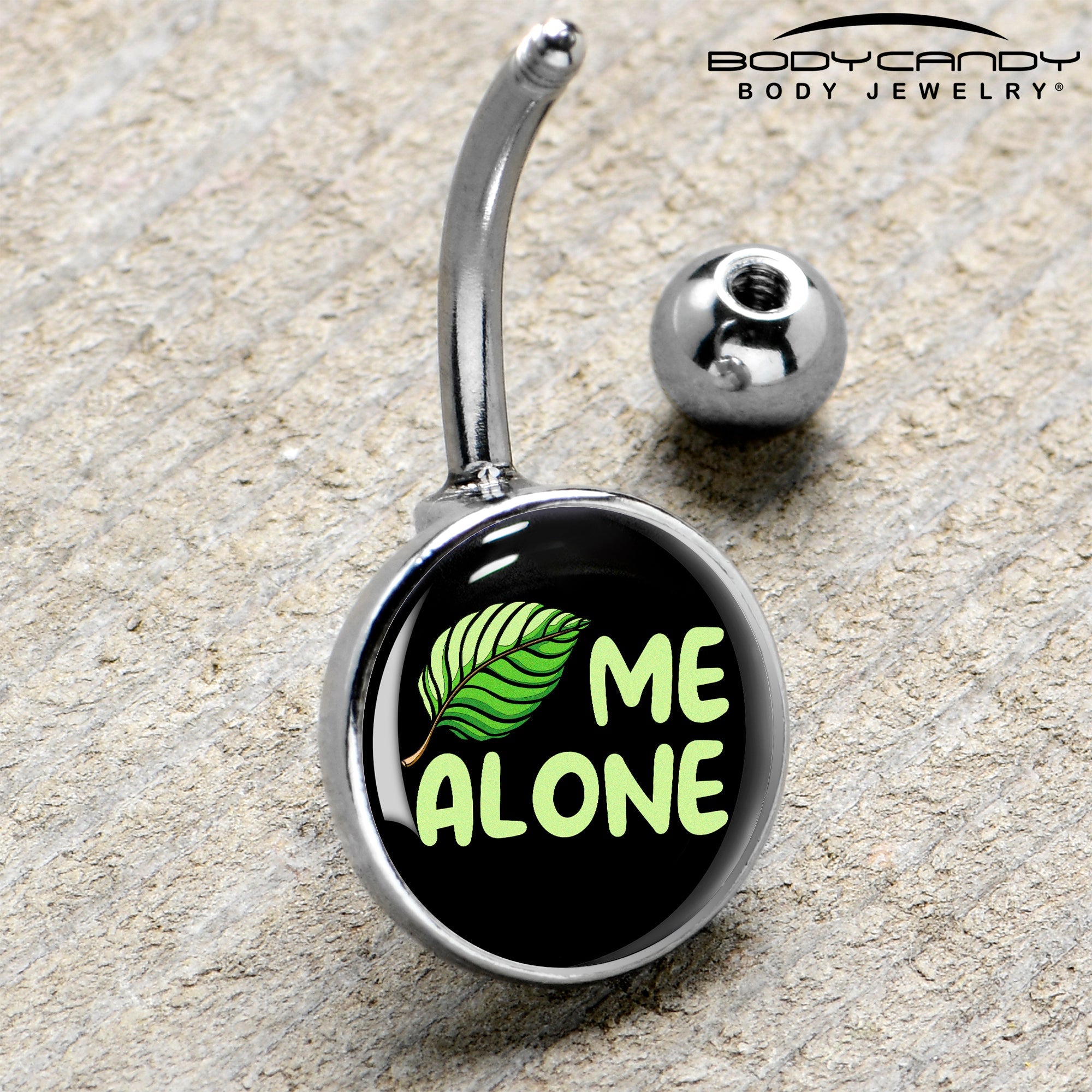 BodyCandy Black Green Leaf Me Alone Belly Ring by Onyx O — side view