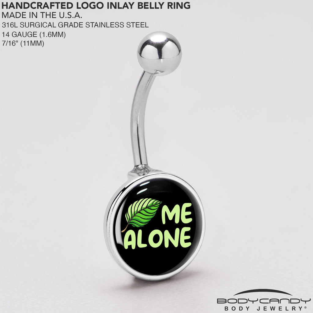 BodyCandy Black Green Leaf Me Alone Belly Ring by Onyx O — back view