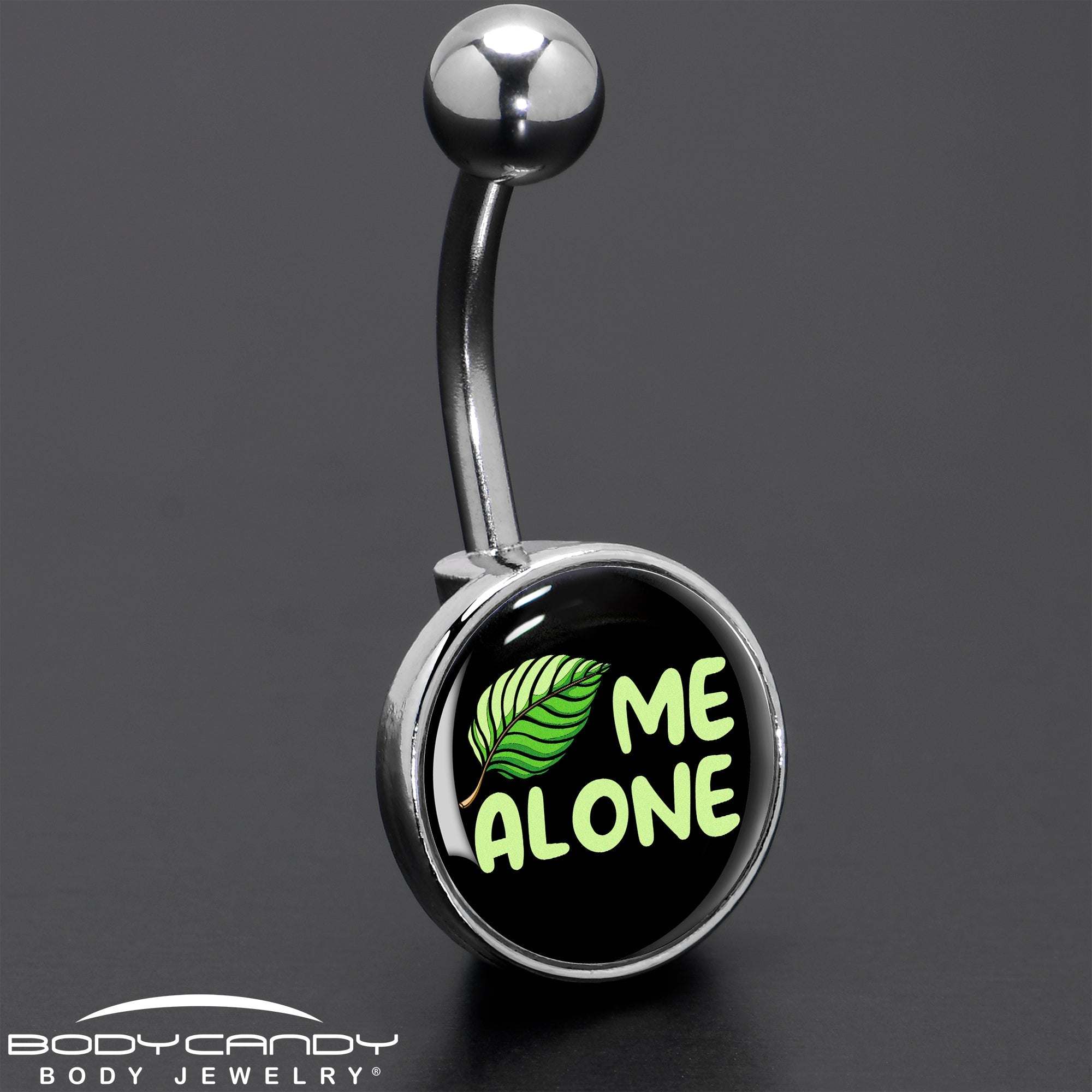 BodyCandy Black Green Leaf Me Alone Belly Ring by Onyx O — size reference
