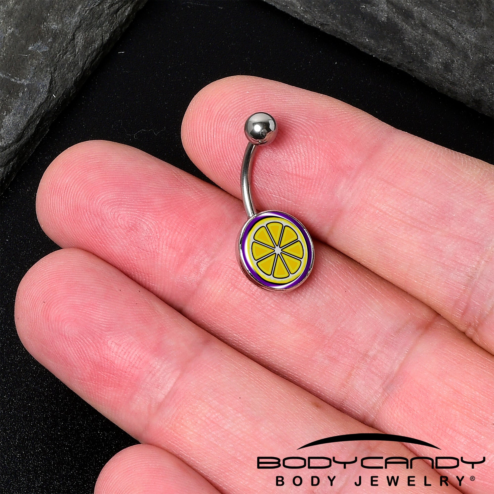 BodyCandy Yellow Slice of Lemon Belly Ring by Onyx O — detail close-up