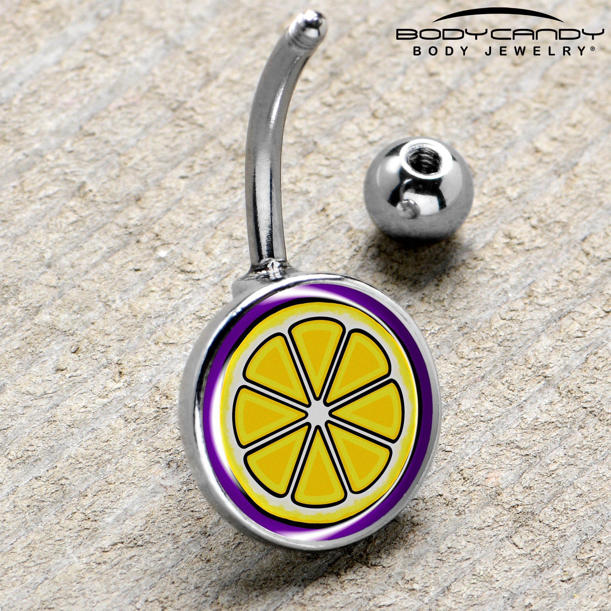 BodyCandy Yellow Slice of Lemon Belly Ring by Onyx O — side view