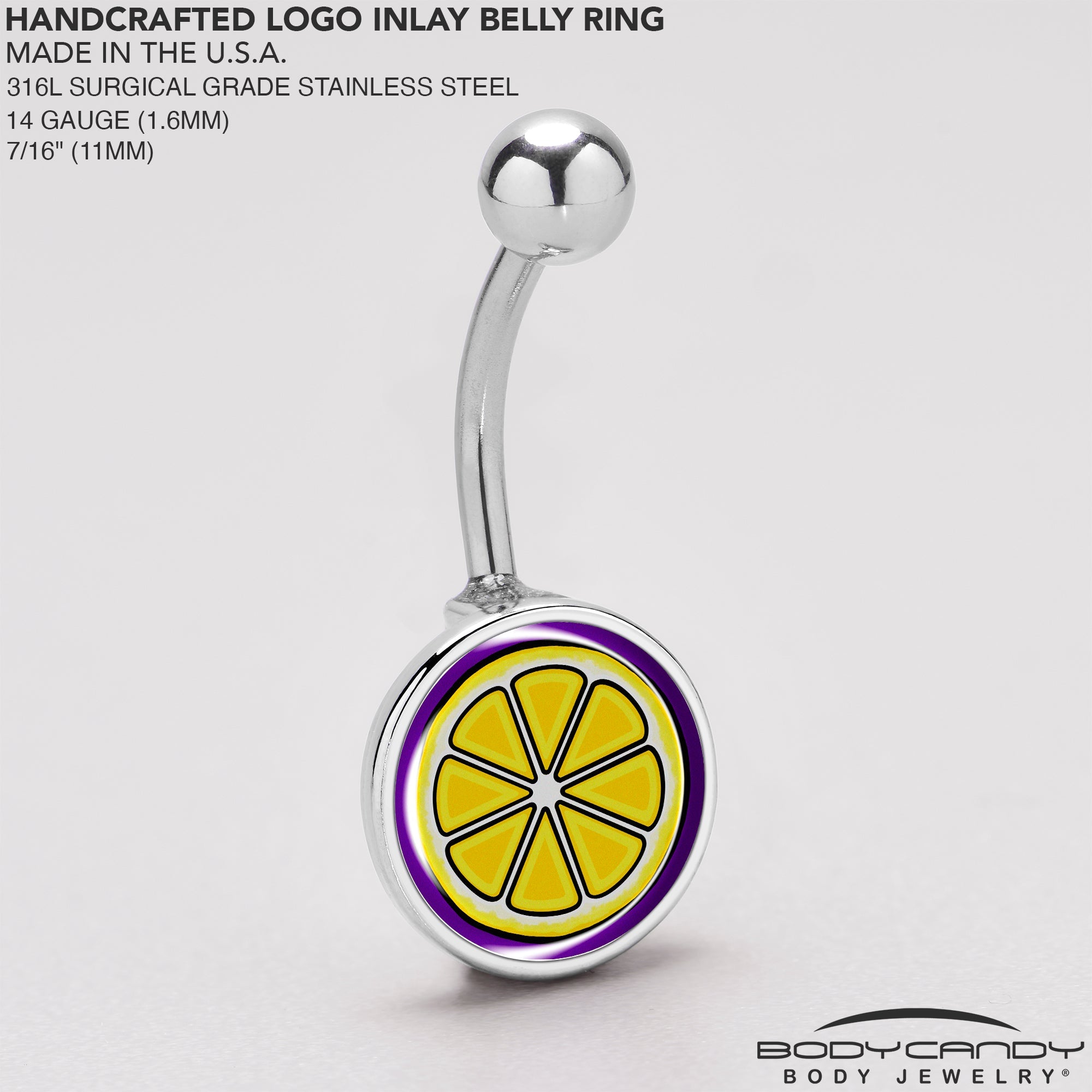 BodyCandy Yellow Slice of Lemon Belly Ring by Onyx O — back view