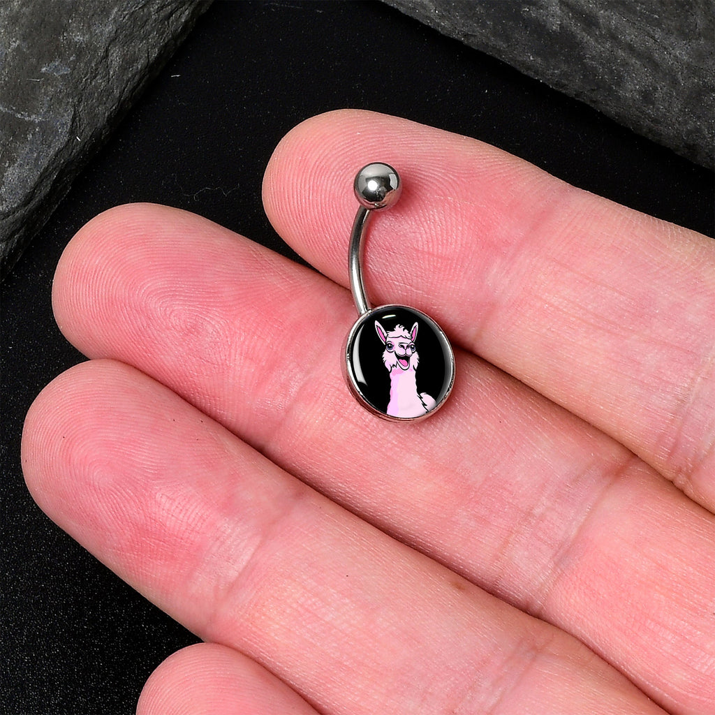 BodyCandy Pink Happy Llama Belly Ring by Onyx O — detail close-up