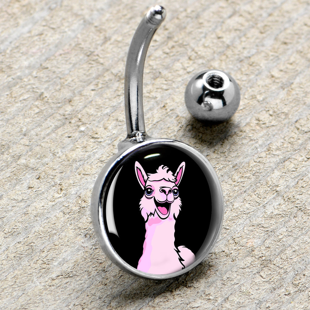 BodyCandy Pink Happy Llama Belly Ring by Onyx O — side view