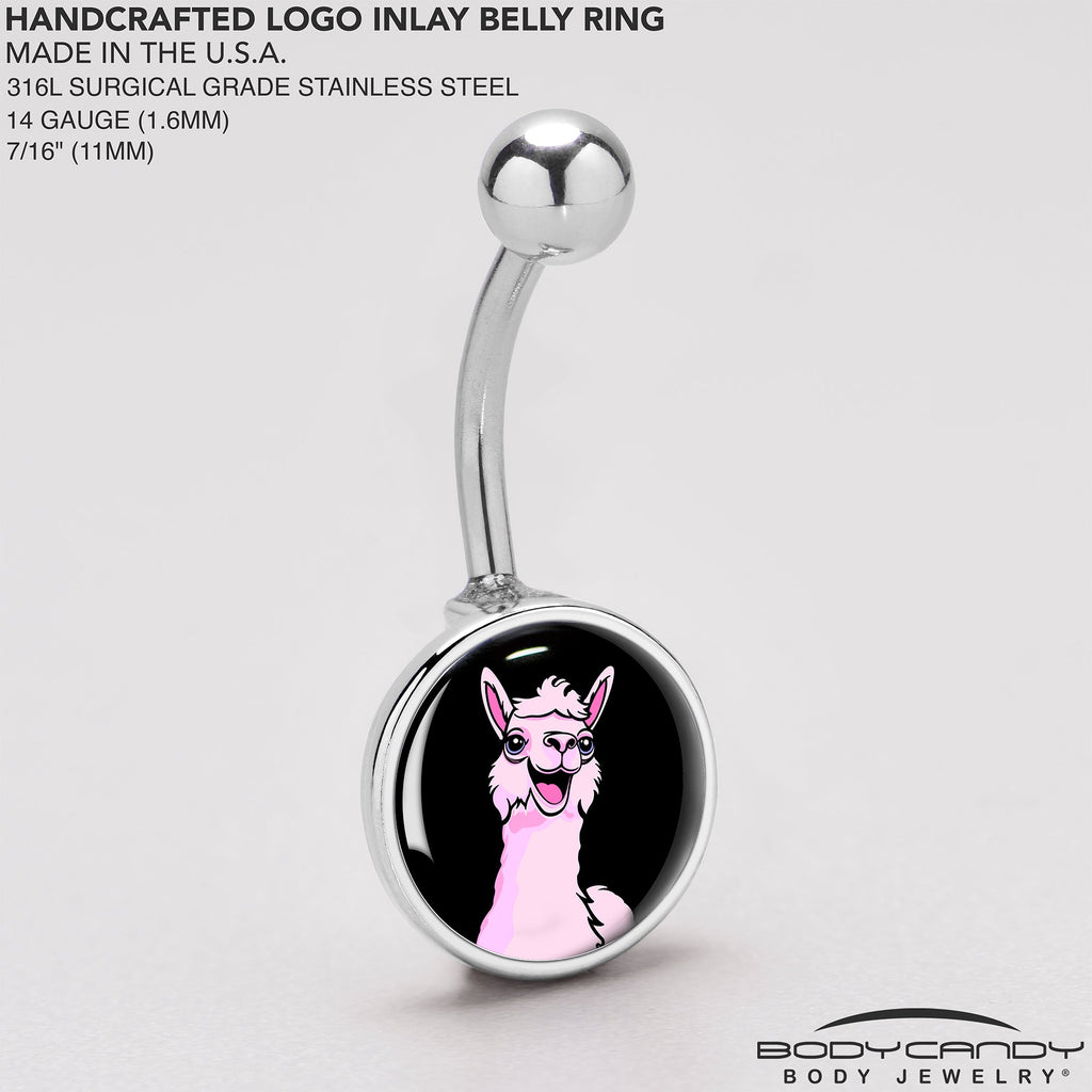 BodyCandy Pink Happy Llama Belly Ring by Onyx O — back view
