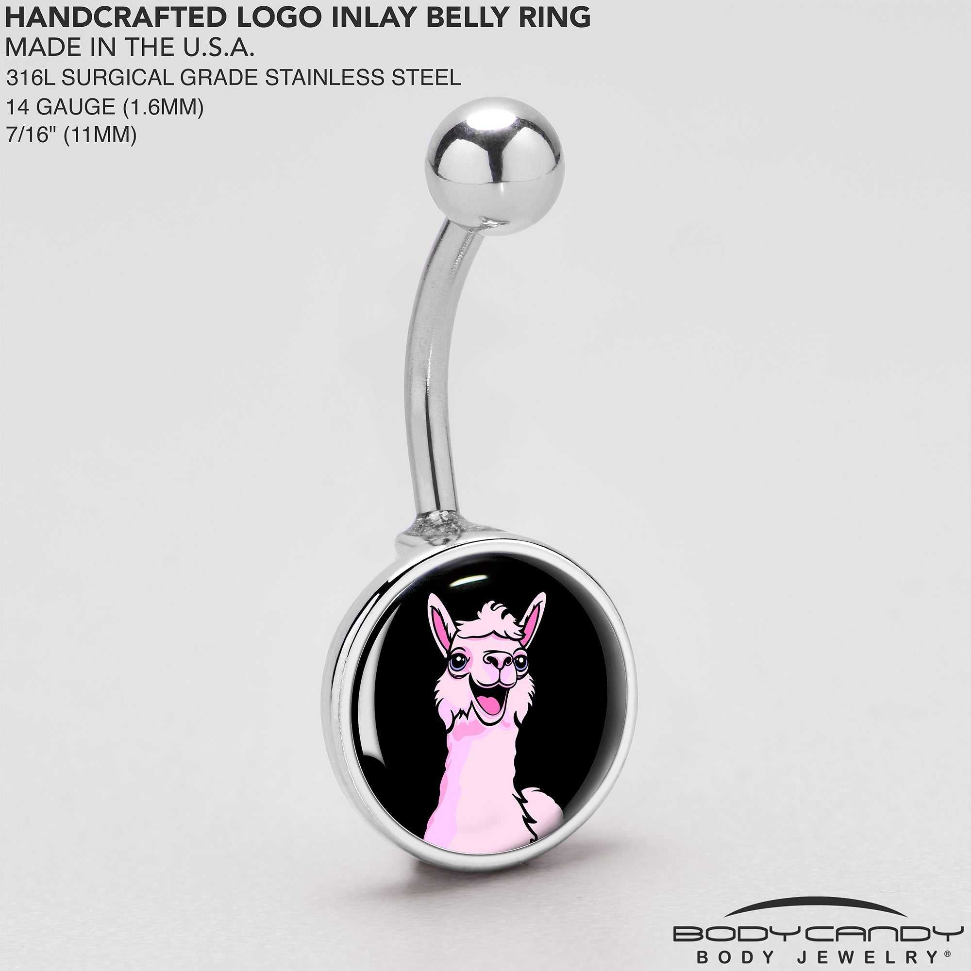 BodyCandy Pink Happy Llama Belly Ring by Onyx O — back view