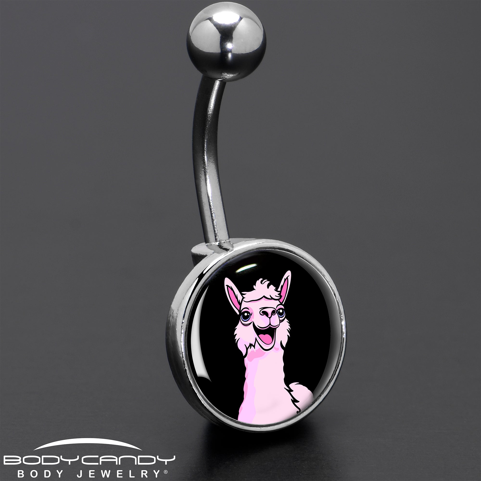 BodyCandy Pink Happy Llama Belly Ring by Onyx O — in-use photo