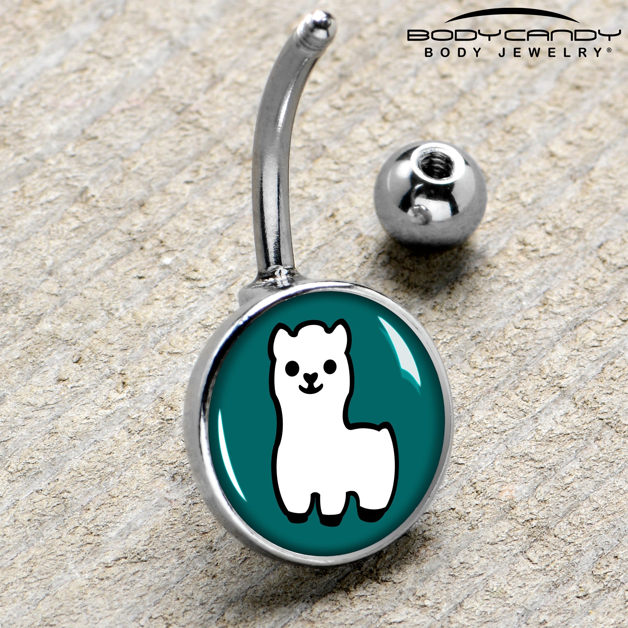 BodyCandy White Llama Belly Ring by Onyx O — side view