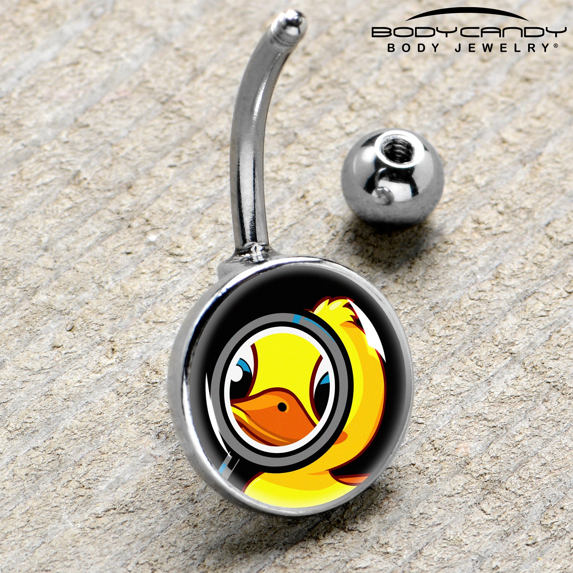 BodyCandy Magnified Yellow Duck Belly Ring by Onyx O — side view
