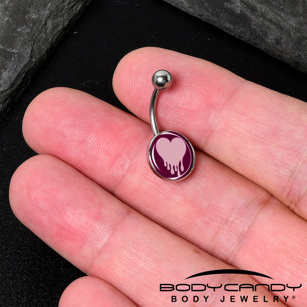 BodyCandy Pinkish Melting Heart Belly Ring by Onyx O — detail close-up