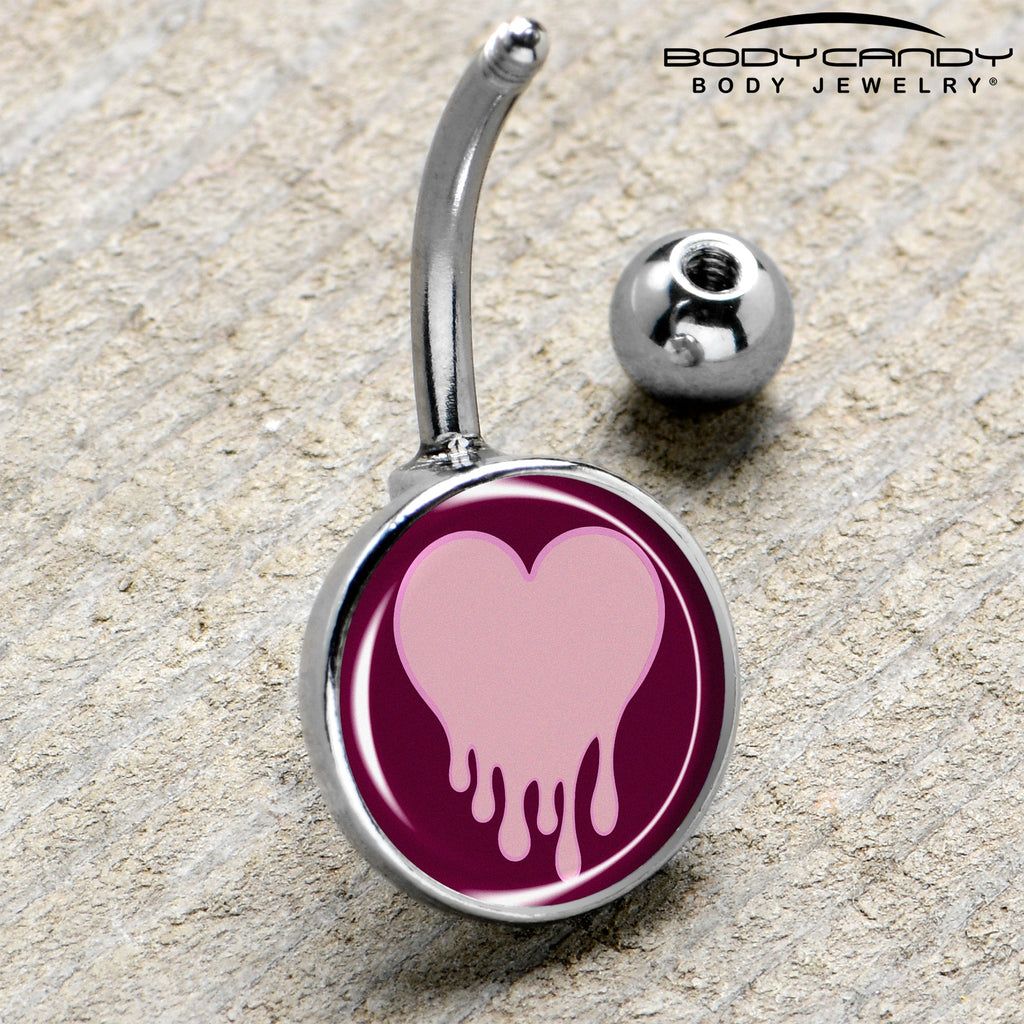 BodyCandy Pinkish Melting Heart Belly Ring by Onyx O — side view