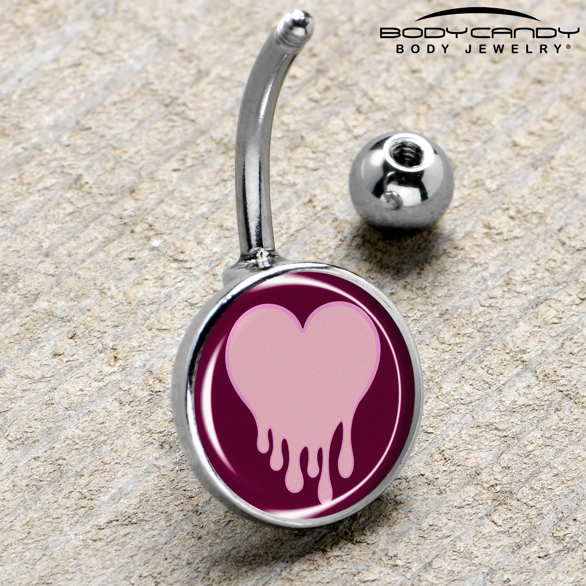 BodyCandy Pinkish Melting Heart Belly Ring by Onyx O — side view