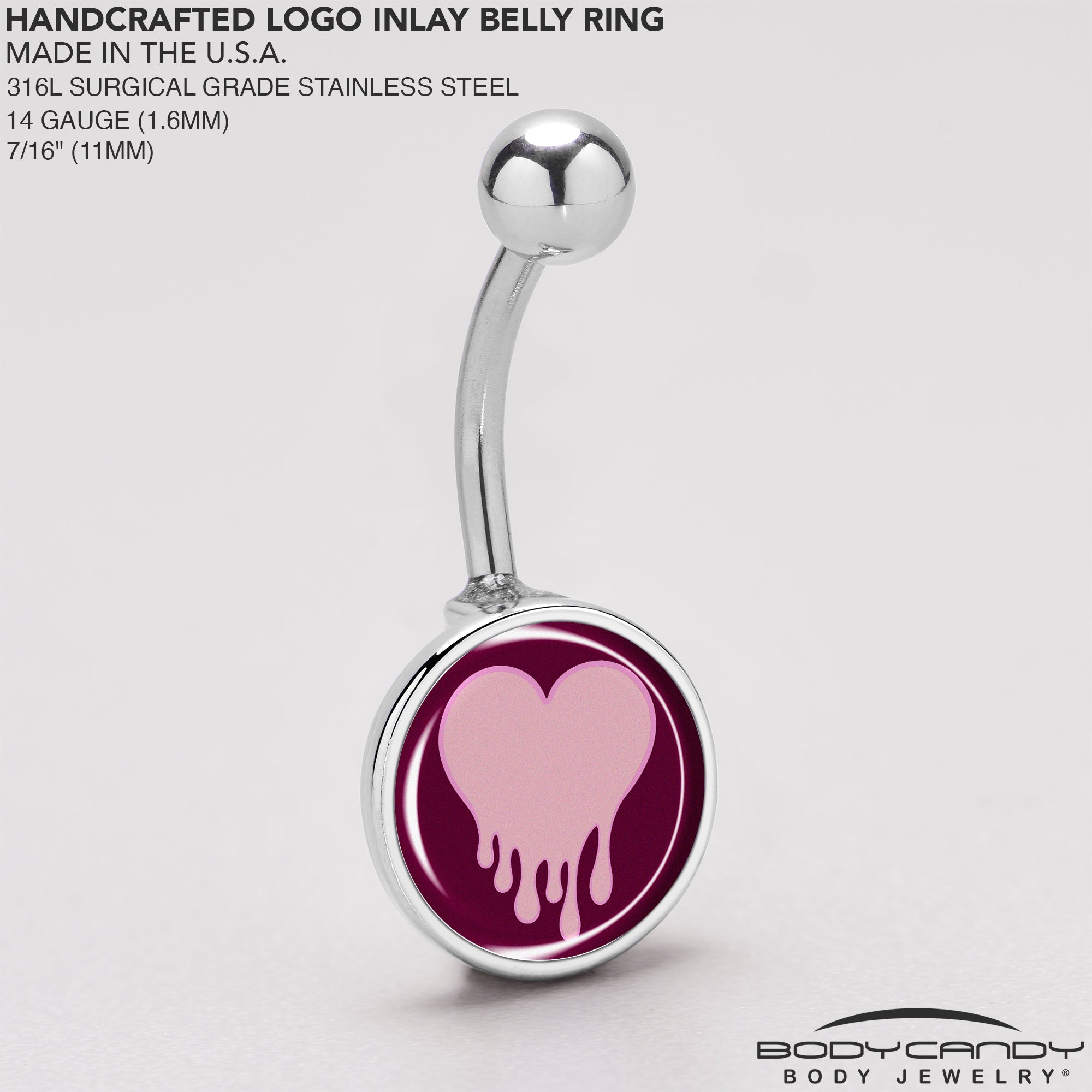 BodyCandy Pinkish Melting Heart Belly Ring by Onyx O — back view