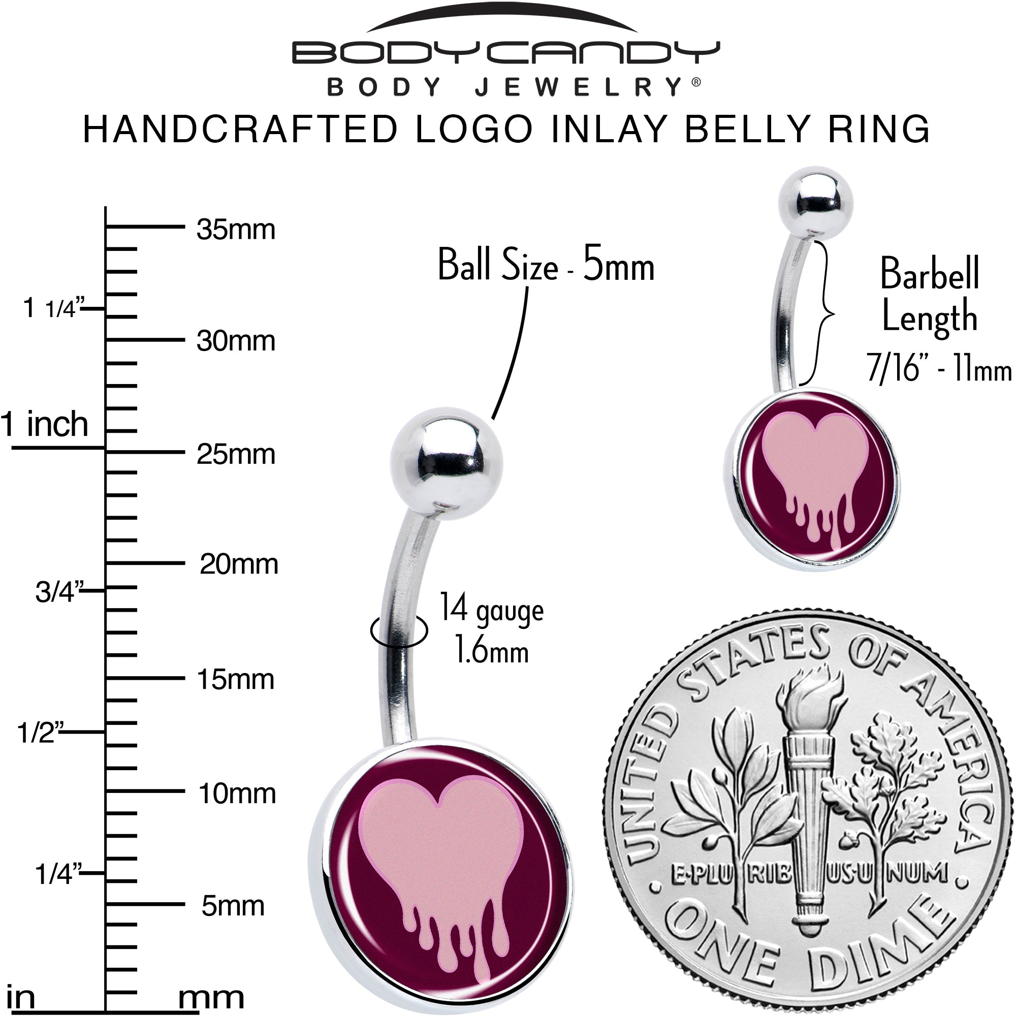 BodyCandy Pinkish Melting Heart Belly Ring by Onyx O — alternative angle