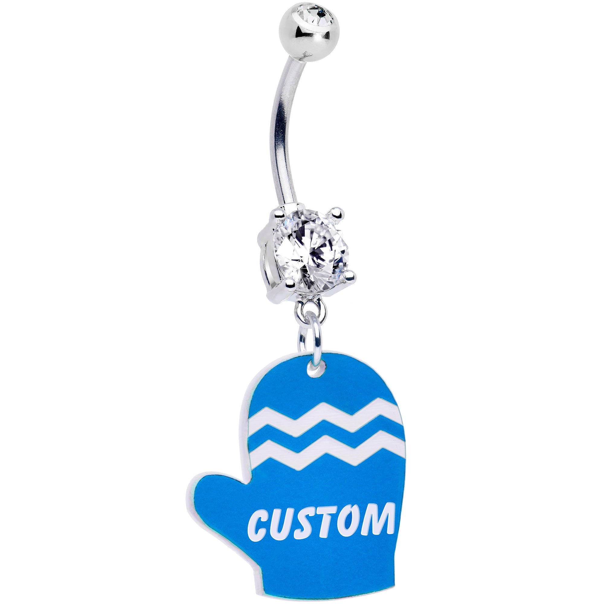BodyCandy Custom Holiday Mitten Personalized Dangle Belly Ring — side view
