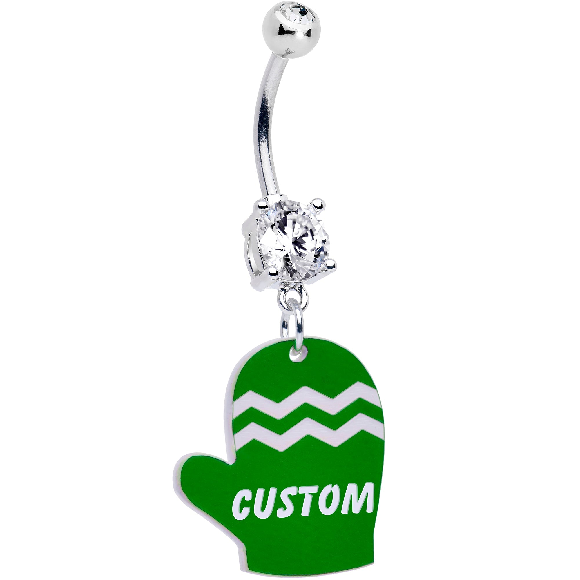 BodyCandy Custom Holiday Mitten Personalized Dangle Belly Ring — back view