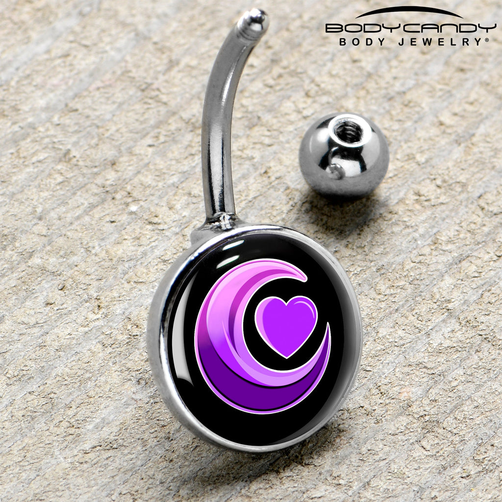 BodyCandy Crescent Moon Heart Belly Ring by Onyx O — side view