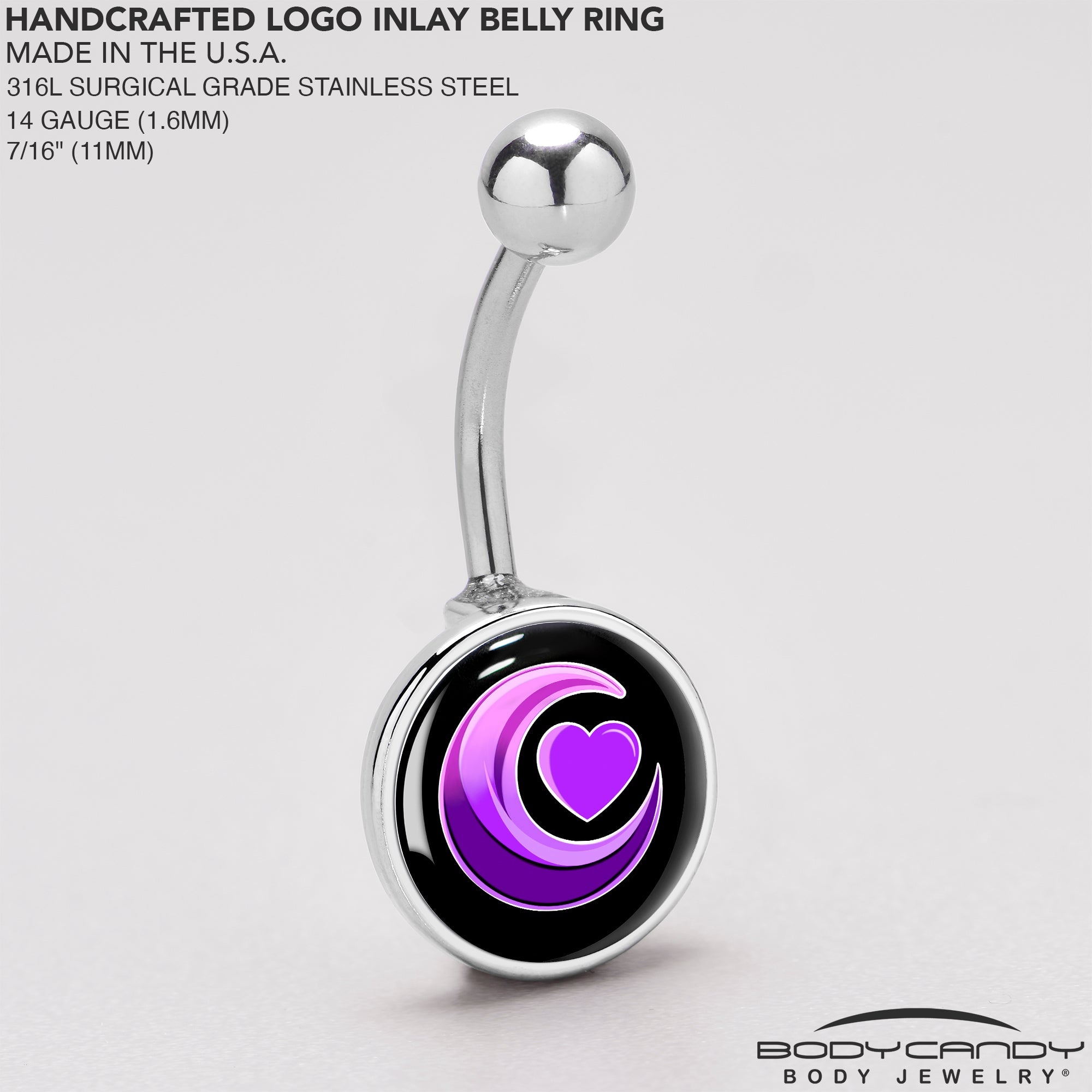 BodyCandy Crescent Moon Heart Belly Ring by Onyx O — back view